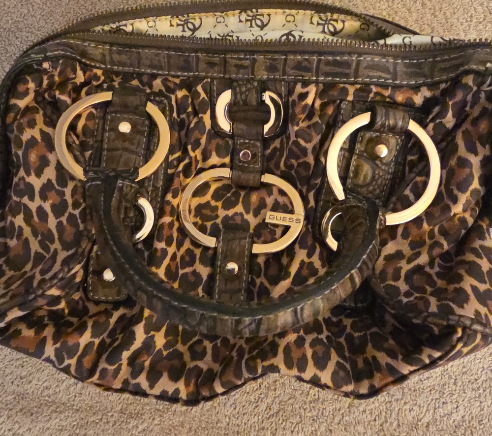 G by Guess Leopard Print Clutch with Gold Rings
